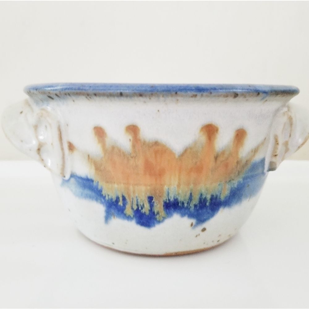 Vintage Pottery bowl with handles signed